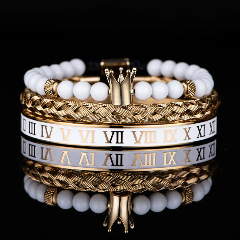 Stainless Steel Bracelet with Roman Numerals Crown